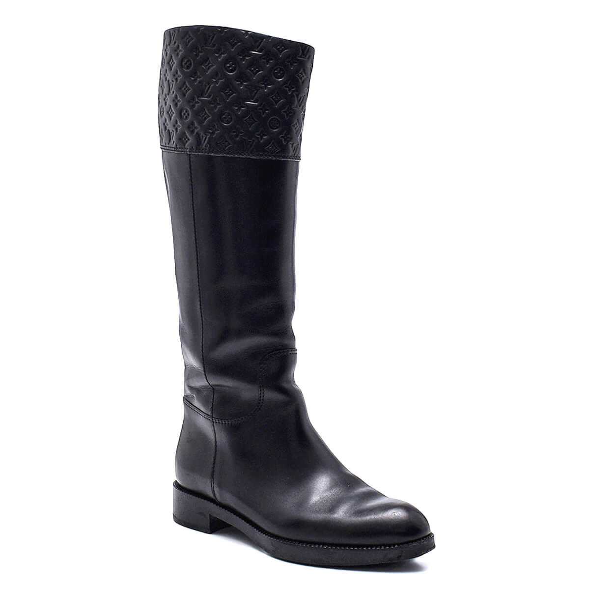 Louis Vuitton - Black Leather Monogram Embossed Riding Boots